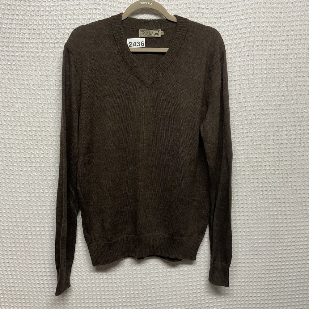 Peruvian Connection men's sweater Size Medium‎ Brown V-Neck 100% Baby Alpaca